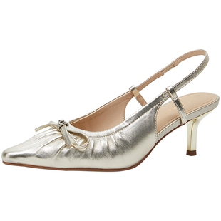 百田森法式凉高跟鞋超火凉鞋女夏季配裙子半凉鞋羊皮包头细跟