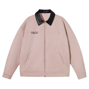 PSO Brand男装女装仿麂皮绒撞色翻领外套男款宽松拉链夹克冬季