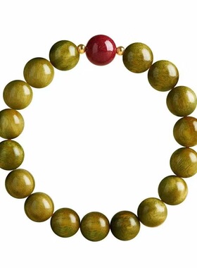 oein天然绿檀木朱砂手串女款静心沉香文玩手链木质盘玩本命年转运