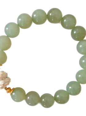 原创国风晴水和田玉猛犸莲花手串