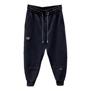 日系复古束脚休闲运动裤卫裤男秋冬水洗剪裁宽松型小脚流行哈伦裤