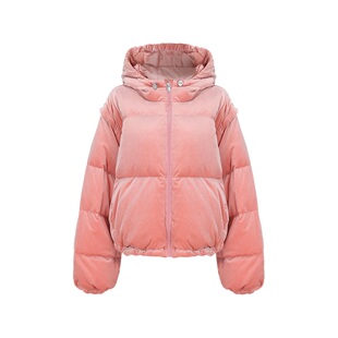 宝姿PORTSPURE女装冬季白鸭绒甜美短款抽绳羽绒服