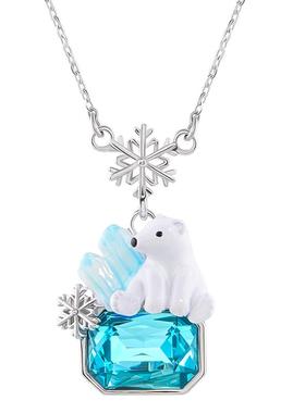 白色北极熊蓝宝石吊坠项链女