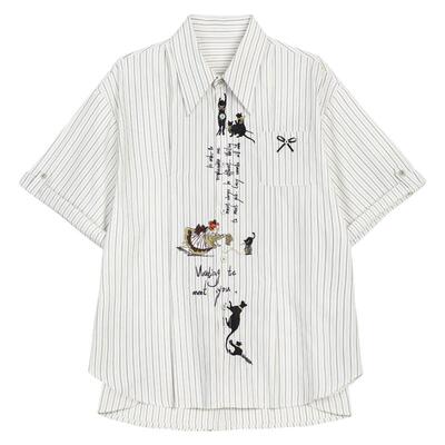 KEIKO复古风条纹五分袖衬衫