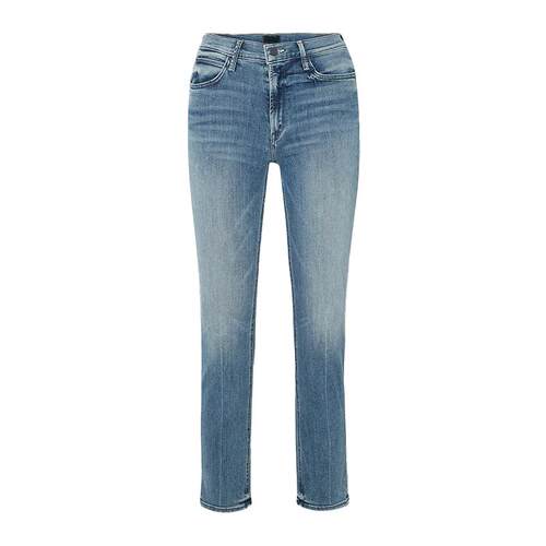 香港代购mother denim牛仔裤女小直筒九分高腰蓝色修身显瘦烟管裤