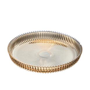 水果盘客厅家用圆形零食摆放托盘水晶玻璃大号茶盘轻奢风2026新款