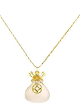 s925纯银白玉髓福袋国风锁骨链女