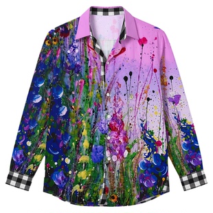 Printed collar single breasted sleeved shirt印花翻领短袖衬衫