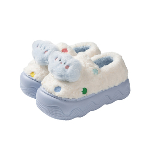 可爱云朵棉拖鞋女包跟2025新款室内家居保暖毛绒增高厚底拖鞋女冬