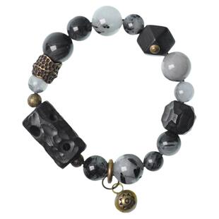 曲尾花手工黑檀木混搭黑发水晶手链男 原创设计复古铜饰潮搭手串