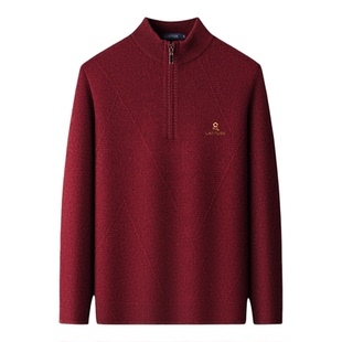 牦牛绒-梦特娇本命年红色男士毛衣秋冬提花加厚打底拉链领针织衫Z