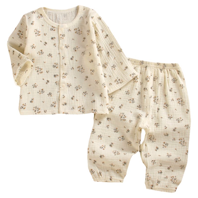 薄款纱布婴儿睡衣服季纯棉春秋婴幼儿分体空调服两件套装女宝宝装