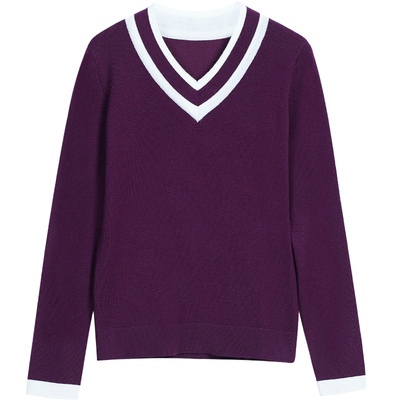 撞色针织衫套头新款上衣