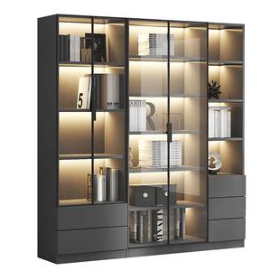 书柜带玻璃门定制一体整墙到顶书架家用客厅展示酒柜实木手办柜子