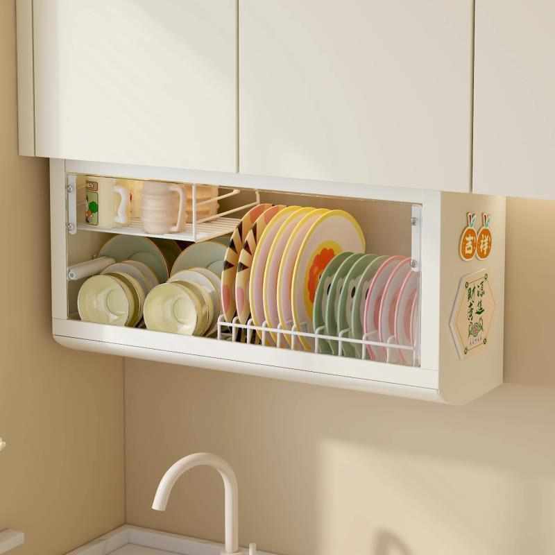 厨房碗柜置物架碗碟收纳盒壁挂式吊柜下方碗架放碗筷沥水架免打孔