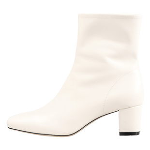 RIM RIM聆里法式瘦瘦靴女秋冬白色短靴优雅方头粗跟增高真皮靴子