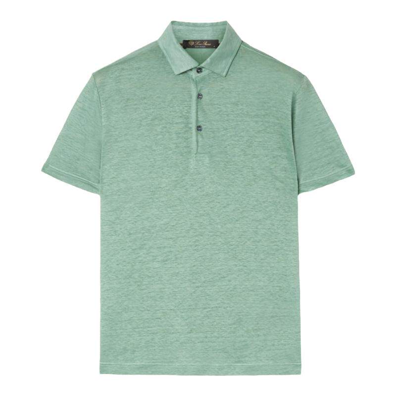 Loro Piana/诺悠翩雅男装亚麻针织经典绿色短袖polo衫马球衫