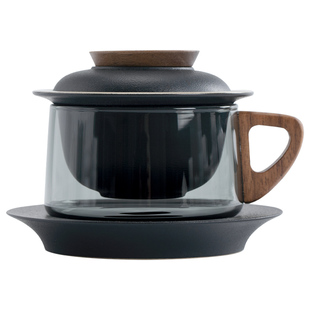 南山先生日式泡茶杯陶瓷办公室茶水分离杯玻璃茶杯过滤水杯茶道杯