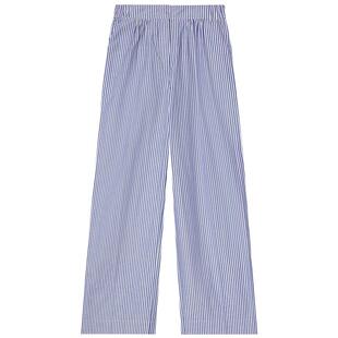 PSALTER诗篇蓝色竖条纹阔腿裤薄款高腰宽松休闲长裤2025夏款