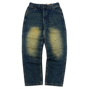 怀旧色重磅牛仔裤男宽松直筒水洗做旧日系复古蓝色欧美牛仔长裤潮