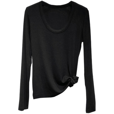 长袖百搭适中显瘦螺纹女简约时尚