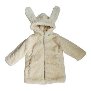 女宝宝冬季新款加厚毛绒外套长款毛毛连帽可爱大衣女孩冬装洋气