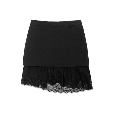 ECHOADE蕾丝边拼接高腰半身裙