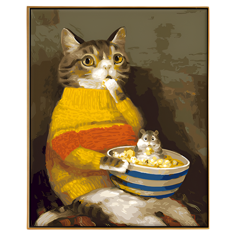 自油自画DIY数字油画猫和老鼠