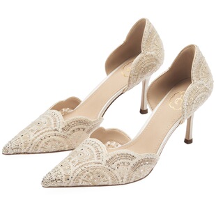 73hours女鞋蔷薇少女26春季新款蕾丝高跟鞋女显瘦凉鞋不累脚婚鞋