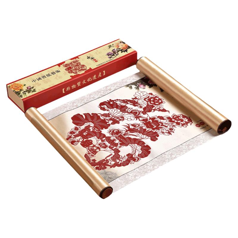 丝绸剪纸画轴礼品蔚县手工艺品