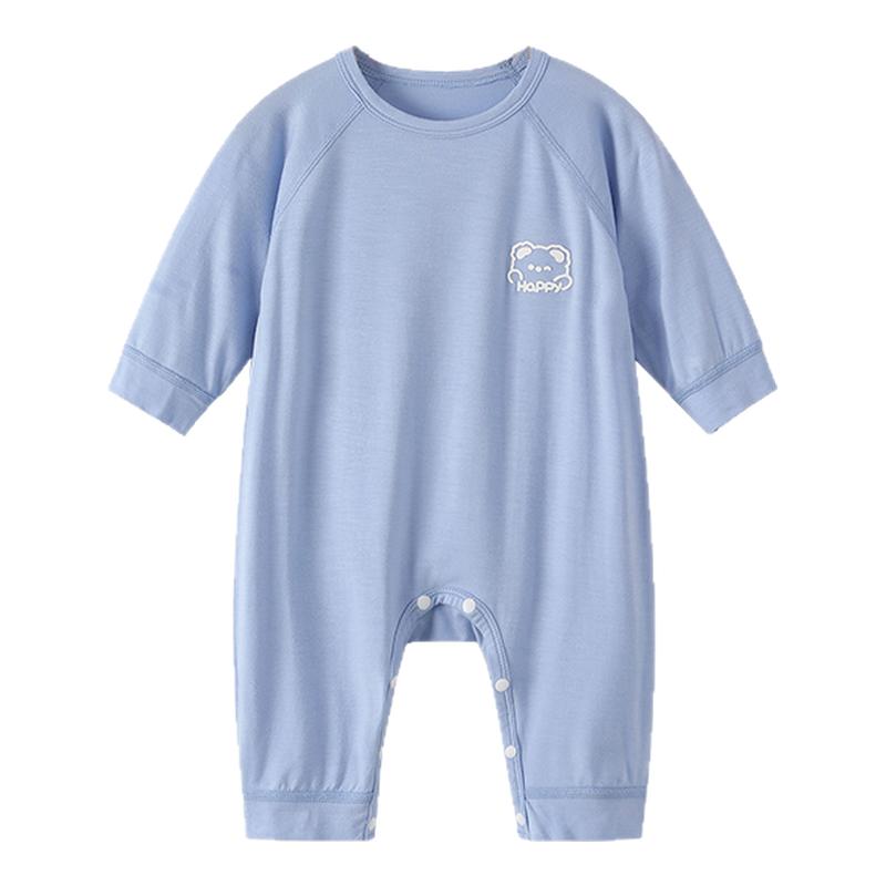 春夏婴儿连体衣宝宝空调服纯色薄