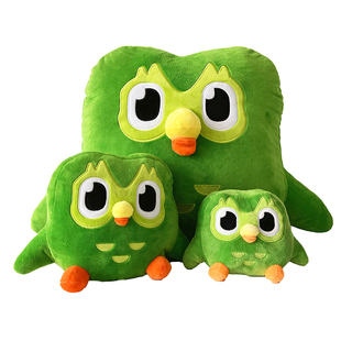跨境Duolingo多邻国玩偶娃娃外语绿色猫头鹰毛绒公仔头套抱枕礼物