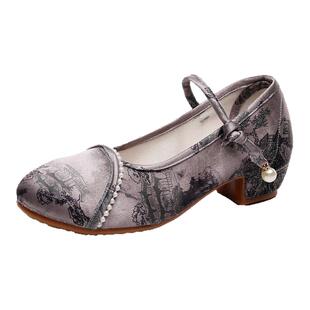 夏季老北京古风印花布鞋女绣花鞋国风中跟旗袍搭配鞋汉服改良女鞋