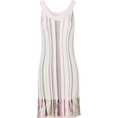 STAFFONLY 春夏女士流苏边饰条纹混纺针织迷你连衣裙