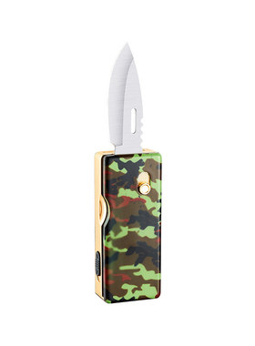 新款扁火蓝焰防风折叠刀打火机潮