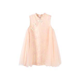 柒号童仓女大童新中式旗袍裙纱裙夏装新款女童改良汉服裙盘扣古风