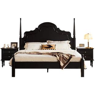 全友家居美式复古1.5m黑色单人床2026新款主卧室1米8实木脚双人床