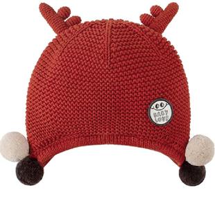 babylove婴儿帽子冬季纯棉针织毛线包头帽宝宝加厚加绒保暖护耳帽