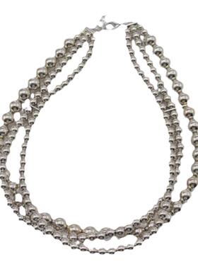 金属圆珠女多层银色金属球项链