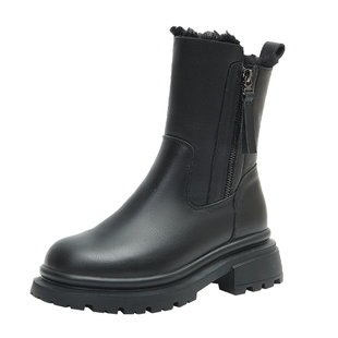 百田森皮毛一体翻边雪地靴女冬东北加绒保暖厚底女羊毛短靴