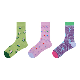 文艺复兴26新款袜子女春夏多巴胺紫色轻薄透气堆堆袜网眼袜中筒袜