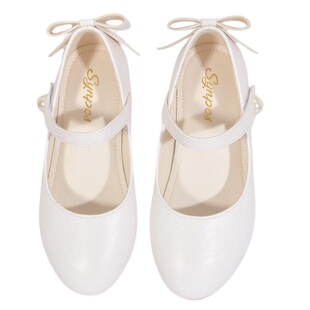 儿童白色皮鞋新款女童公主鞋小香风女生钢琴朗诵演出配礼服的鞋子