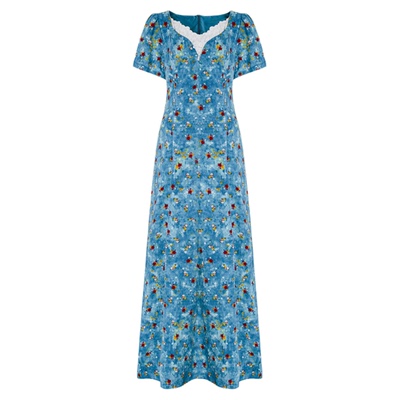 蓝色连衣裙女夏季碎花长裙