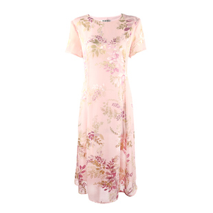 中年女装2025夏装新款桑蚕丝烂花绡短袖连衣裙时尚妈妈真丝中裙女