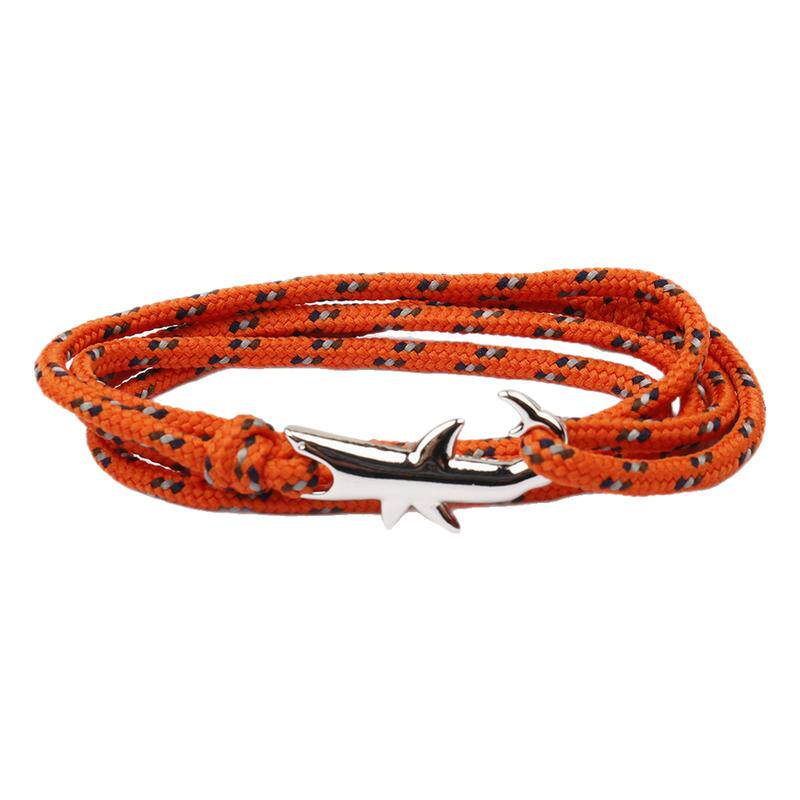 新款 船锚鱼钩 鲨鱼款 手链 手工绳 男女情侣银色 Shark Bracelet