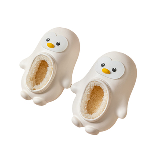 厚底保暖儿童棉拖鞋小企鹅秋冬加绒宝宝女童家居包跟防滑防水棉鞋