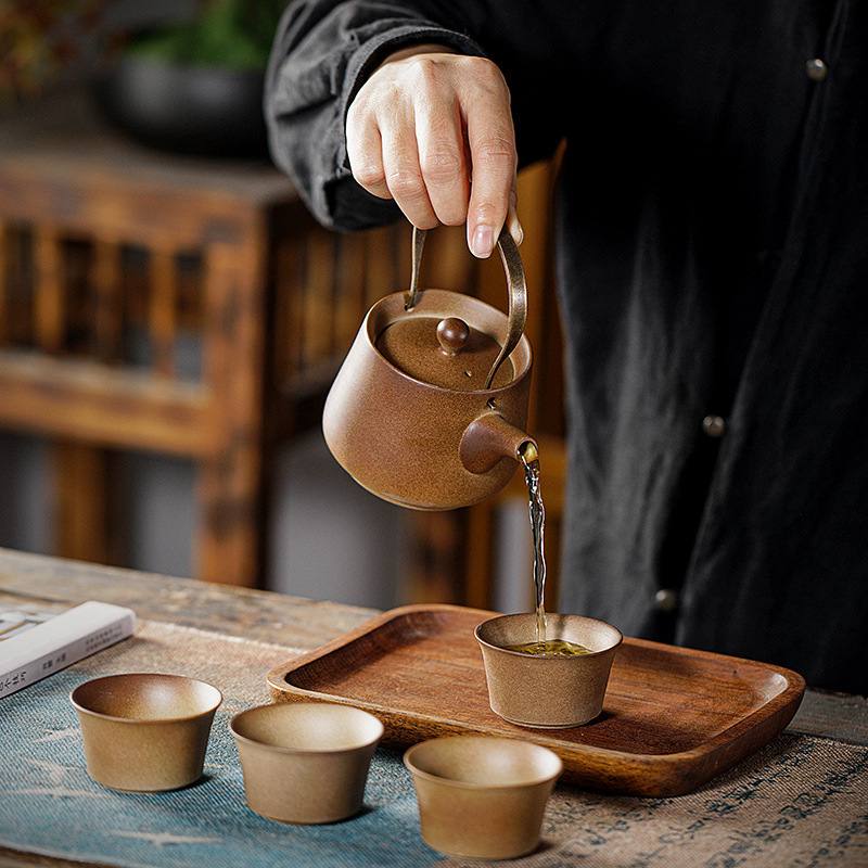 复古粗陶瓷提梁壶茶具轻一套装家用壶围炉杯二四六奢炭烧礼盒煮茶
