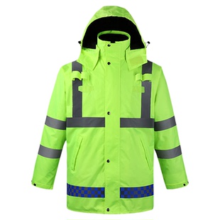 反光防寒工作服冬装交通棉袄冬季马甲棉服高速户外加厚羽绒棉衣男
