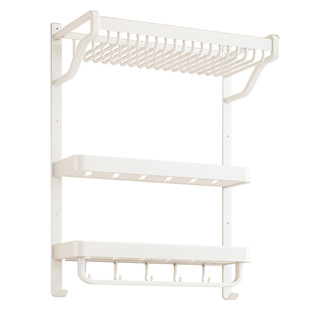 卫生间置物架毛巾架一体免打孔壁挂日式白色浴室网篮浴巾架太空铝