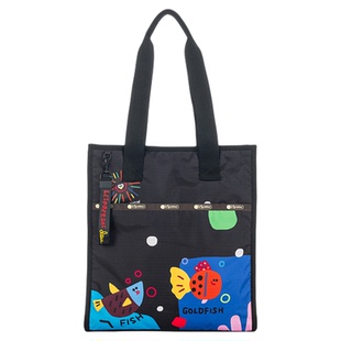 LeSportsac乐播诗新款逗鸭系列黑色动物印花拉链单肩包托特包